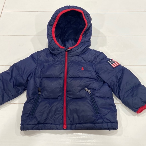 Ralph Lauren Navy Blue Hooded Down Puffer Jacket Coat Sz 18 Months